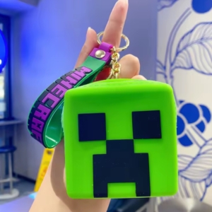 Minecraft Creeper Silicone Coin Purse & Keychain – Green Cube Wallet for Kids