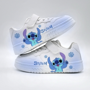 Stitch Girls White Sneakers – Blue Character Print Kids Shoes