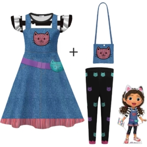 Gabby’s Dollhouse Girls Dress Set with Leggings & Sling Bag – 3-Piece Outfit