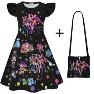 K-Pop Demon Hunters Girls Black Dress with Matching Sling Bag – Character Outfit Set