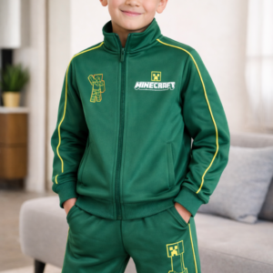 Boys Minecraft Green Tracksuit Set – Zip Jacket & Pants