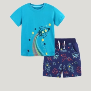 Boys Space Rocket 2-Piece Summer Outfit Set