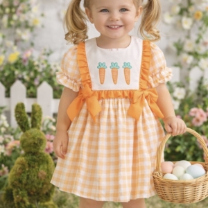 Girls Easter Carrot Dress – Orange Puff Sleeve Party Dress