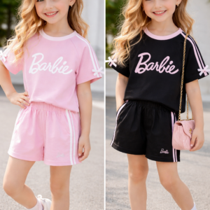 Girls Barbie Sporty Two-Piece Outfit Set (T-Shirt & Shorts)