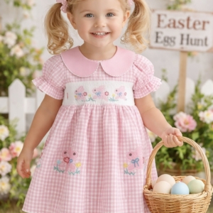 Girls Easter Bunny Dress – Pink Puff Sleeve Party Dress