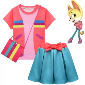 Girls Character-Inspired Fox Outfit Set (Top, Skirt & Crossbody Bag)