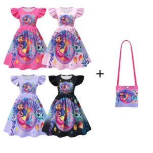 Girls Gabby’s Dollhouse MerCat Mermaid Party Dress with Matching Crossbody Bag