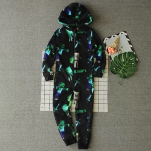 Boys Minecraft Hooded Fleece Jumpsuit (Black)
