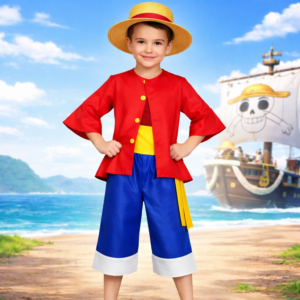 Monkey D. Luffy Kids Costume Set – One Piece Anime Pirate Outfit with Hat