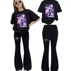 Girls Huntrix 2-Piece Outfit Set – Black T-Shirt & Flare Pants Set