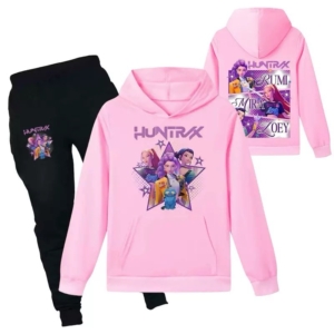 Girls Huntrix Hoodie Set – Kids Pink Hoodie & Black Jogger Pants Outfit (Winter Set 4–12 Years)