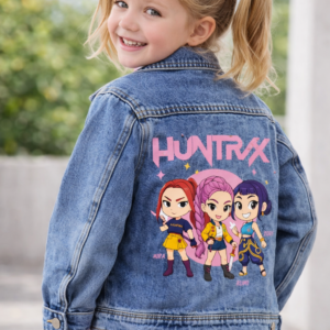 Girls Kpop Denim Jacket – Huntrix Inspired Kids Denim Jacket (Trendy Outerwear 4–12 Years)