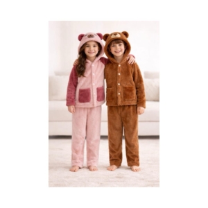 Kids Bear Hoodie Winter Set – Soft Fleece 2-Piece Cozy Lounge Set (2–8 Years)