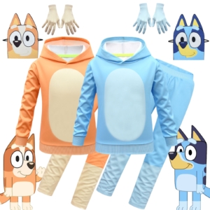 Kids Bluey Inspired Hoodie Set with Pants, Gloves & Mask – 4 Piece Winter Outfit (2–9 Years)