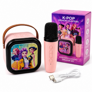 K-Pop Demon Hunters Bluetooth karaoke speaker set with wireless microphone for kids
