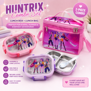 Huntrix Kids Lunch Bag & Stainless Steel Lunch Box Combo Set