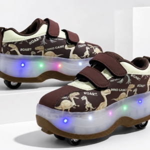 Kids Dinosaur LED Roller Shoes | Light-Up Retractable Wheel Sneakers