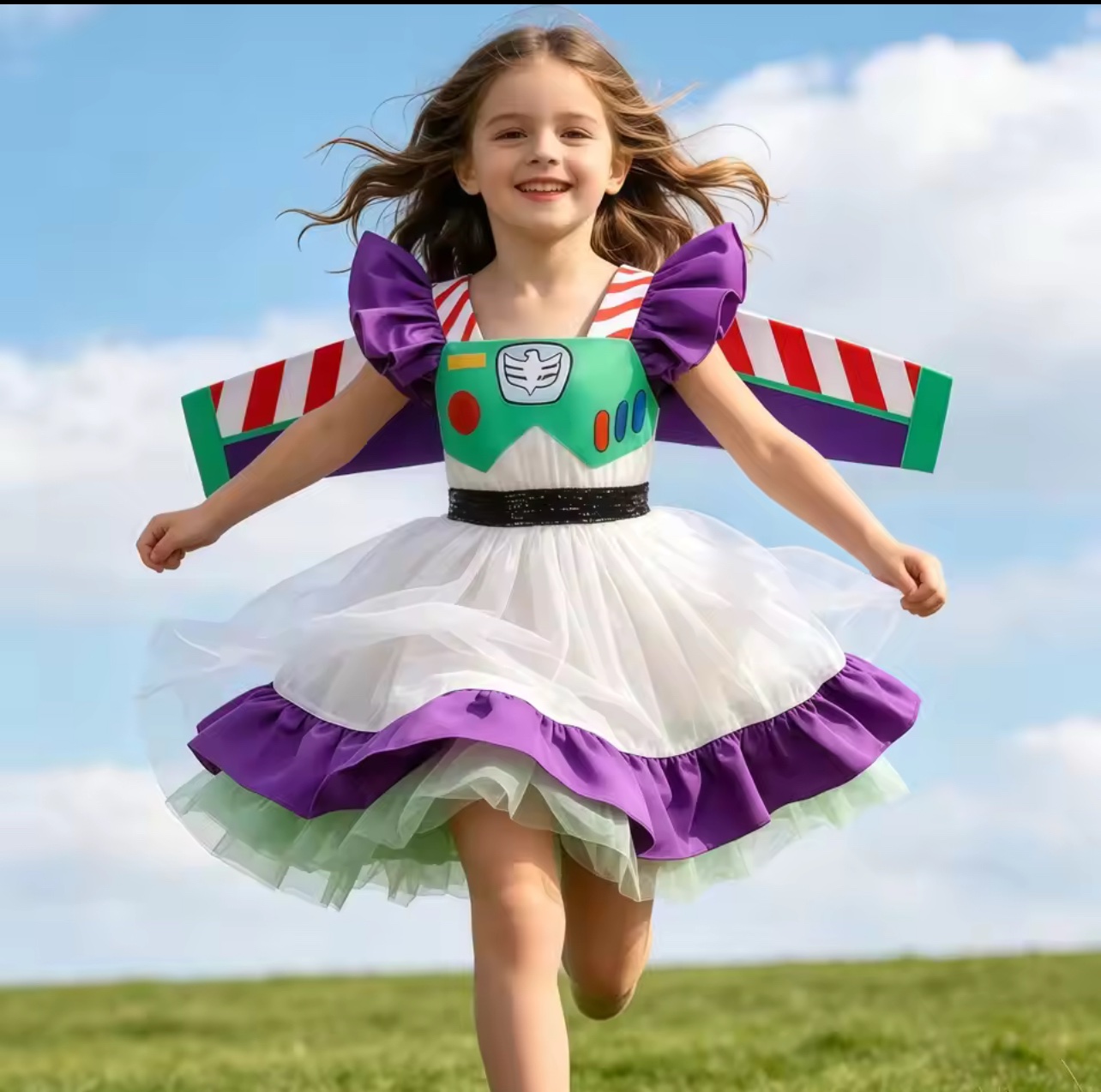 img_1770-2 Buzz Lightyear girls costume dress with attached wings for children aged 2–9 years