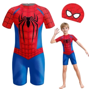 Spider-Man Boys Swimsuit with Swim Cap – 2 Piece Swim Set