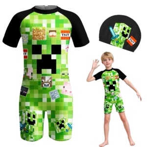 Minecraft Boys Swimsuit & Swim Cap Set | Kids Swimwear