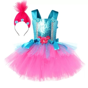 Trolls Poppy Sparkle Tutu Dress with Hair Headband